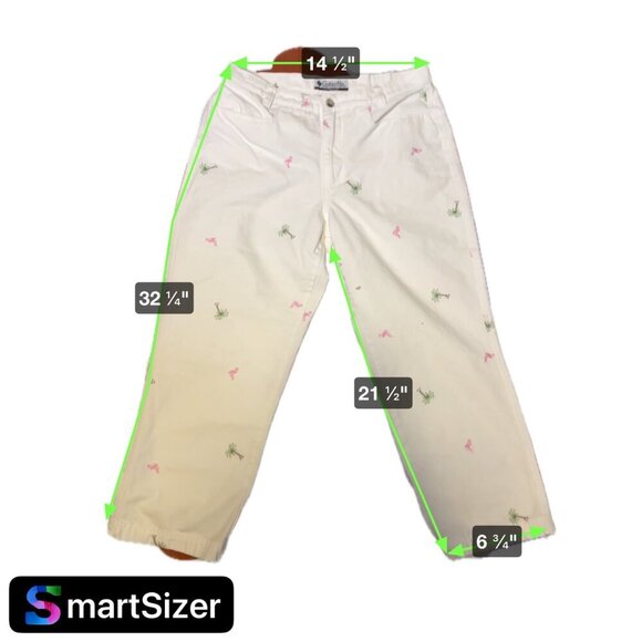 Columbia White Summer Palm Tree Flamingo Embroidered Cropped Pants Sz 6 - Picture 6 of 8